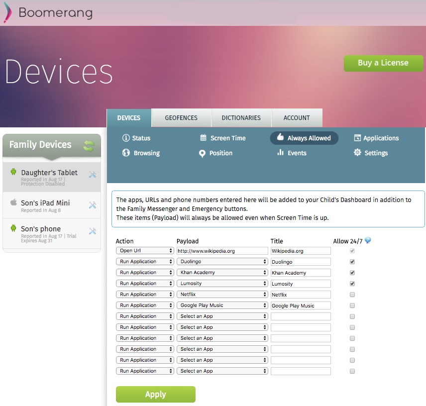 Boomerang Web Dashboard - Always Allowed